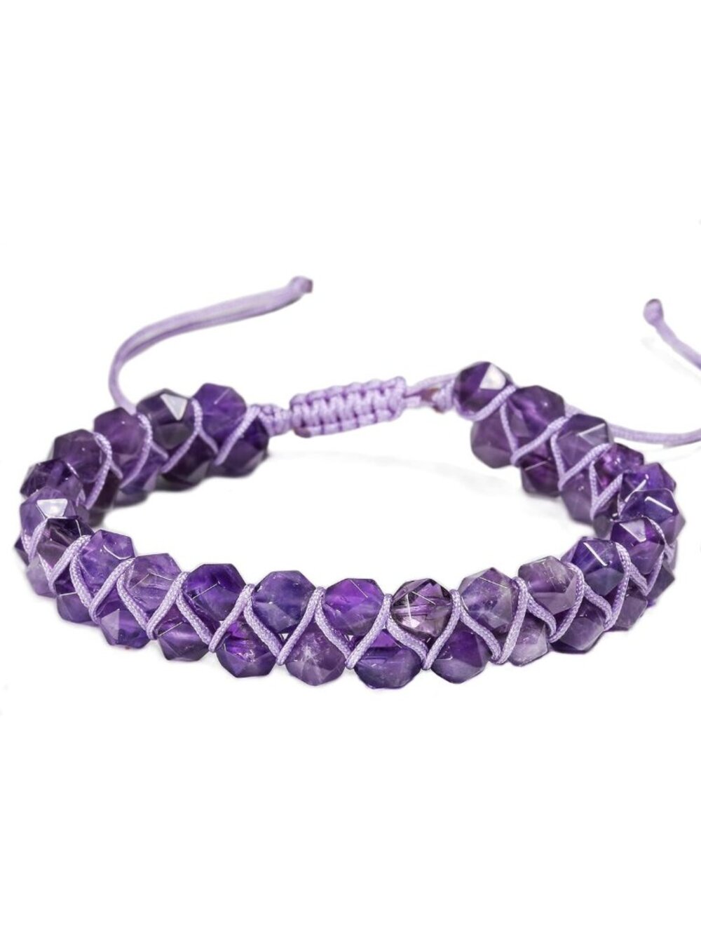 Natural Amethyst Double Layer Braided Healing Crystal Bead Bracelet - Boho Chic